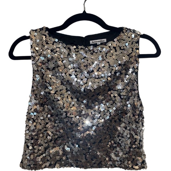 Reformation Jenny Sequin Crop Top – Silver - Picture 4 of 5